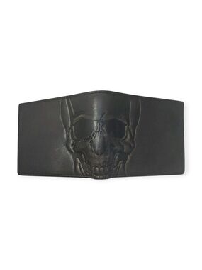 House of Jack Skull Double ID Black Leather Bifold Wallet NWT